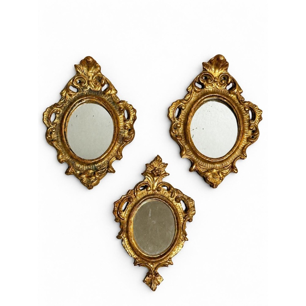 3 Vtg Italian Florentia Ornate Gold Wall Mirrors Stamped Italy Style 6943/1 & 95